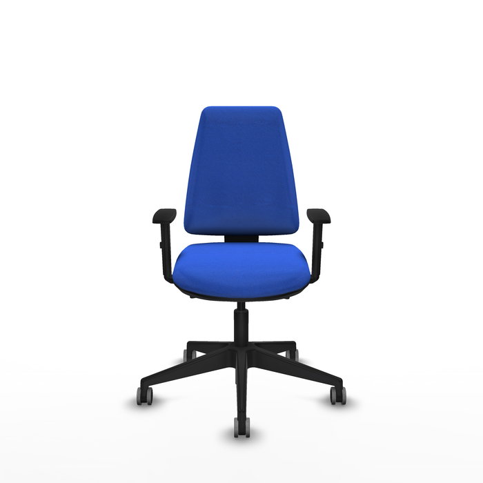 Chaise Elche Asynchrone Tissu Bleu Base pyramidale noire Accoudoir 1D Sans appui-tête Roulettes 65mm pour moquette