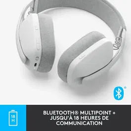 Logitech Zone Vibe 100 - Casque Bluetooth sans fil - Micro anti-bruit - Confort circum-aural - Multipoint pour Teams, Zoom - Blanc