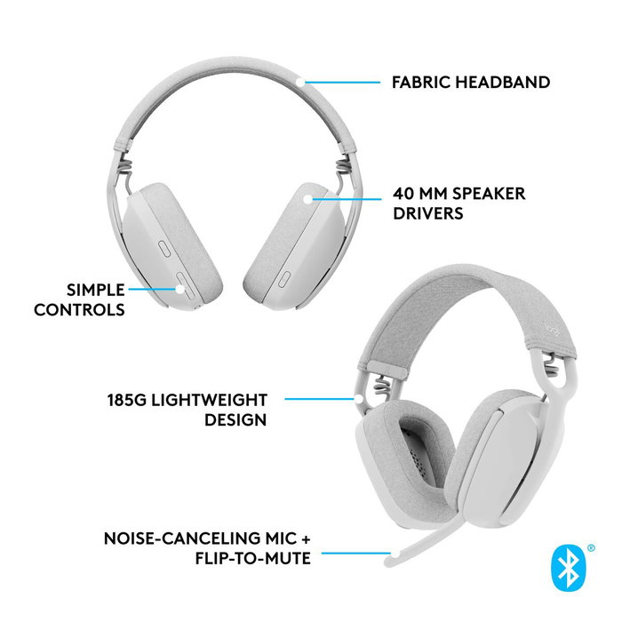 Logitech Zone Vibe 100 Casque sans fil Blanc cassé
