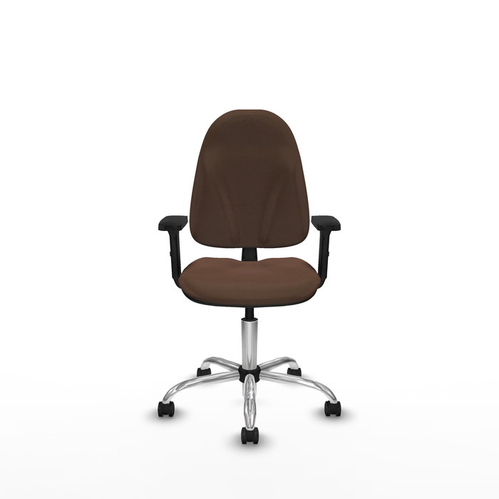 Chaise de bureau Algarra avec mécanisme de contact permanent de base, recouverte de tissu marron foncé. Équipée d'une base chromée, d'accoudoirs 2D et de roulettes autobloquantes Chaise de bureau Algarra avec mécanisme de contact permanent de base, recouverte de tissu marron foncé. Équipée d'une base chromée, d'accoudoirs 2D et de roulettes autobloquantes