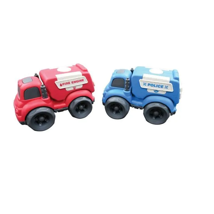 Lexibook Mini Voitures Police et Camion de Pompiers 2 Jouets en Plastique Recyclable pour Bébé 18 Mois - Rouge et Bleu - Garantie 2 Ans