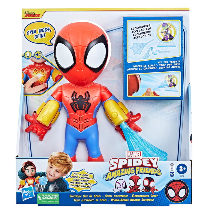 Hasbro Figure Électronique Spider-Man Avengers F8317 25 cm avec Sons, Projectiles, Téléaraignée et Poitrine Lumineuse + Cible Green Goblin