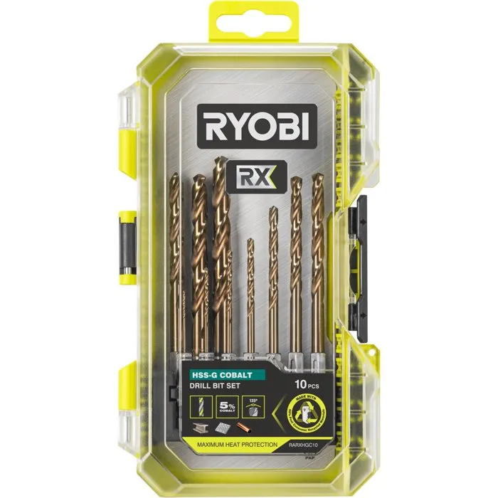 Ryobi Coffret de 10 forets métal HSS-G Cobalt RX - Ø 1 à 8 mm Ryobi Coffret de 10 forets métal HSS-G Cobalt RX - Ø 1 à 8 mm