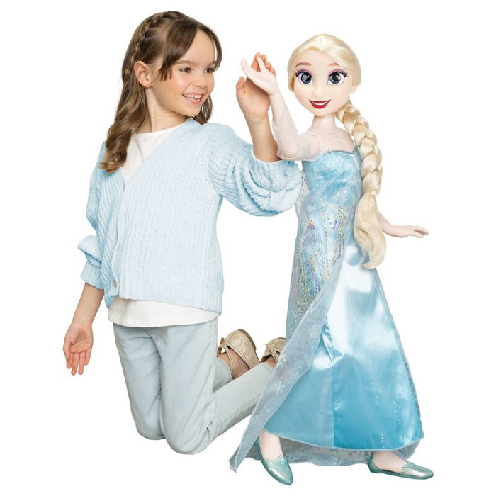 Jakks Pacific - Poupée Ma Amie Elsa Frozen avec Accessoires - Version Espagnol - 80 cm - Matériau PVC Jakks Pacific - Poupée Ma Amie Elsa Frozen avec Accessoires - Version Espagnol - 80 cm - Matériau PVC