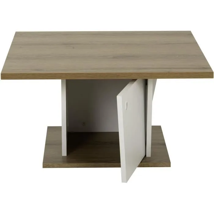 Diagone ATOS - Table basse bar carré en chêne Helvezia et blanc - 69 x 69 x 38 cm