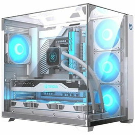 Hiditec Boîtier PC Gaming ATX Sky White, double vitre trempée, USB 3.1 Type-C, jusqu'à 360 mm