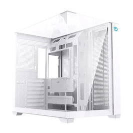 Hiditec Boîtier PC Gaming ATX Sky White, double vitre trempée, USB 3.1 Type-C, jusqu'à 360 mm