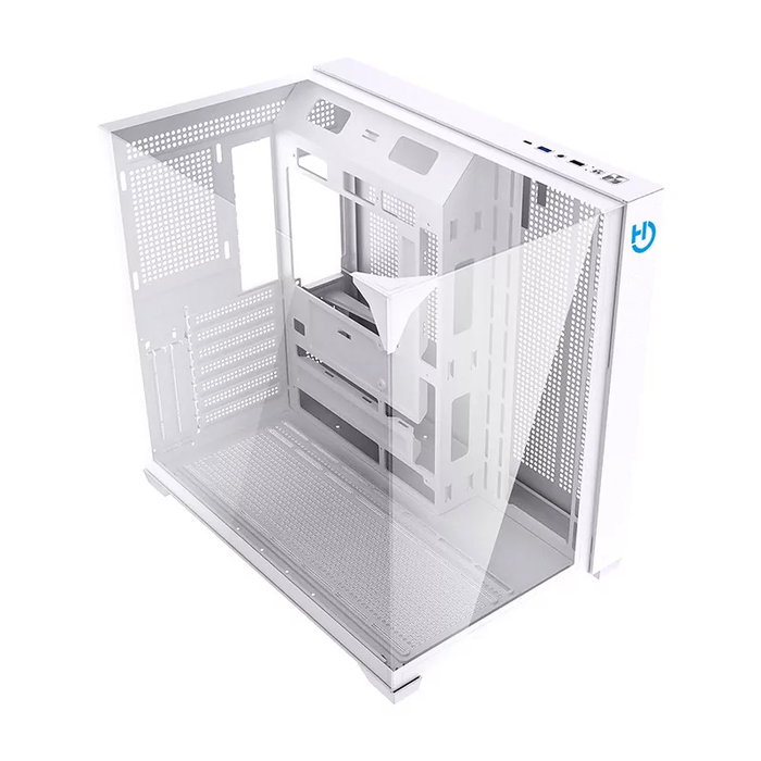 Hiditec Boîtier PC Gaming ATX Sky White, double vitre trempée, USB 3.1 Type-C, jusqu'à 360 mm