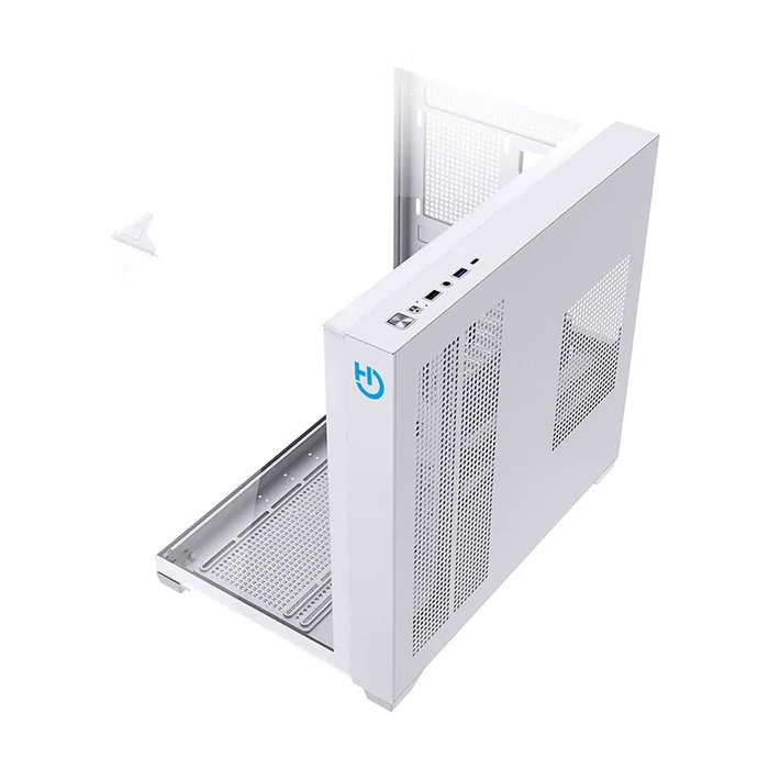 Hiditec Boîtier PC Gaming ATX Sky White, double vitre trempée, USB 3.1 Type-C, jusqu'à 360 mm
