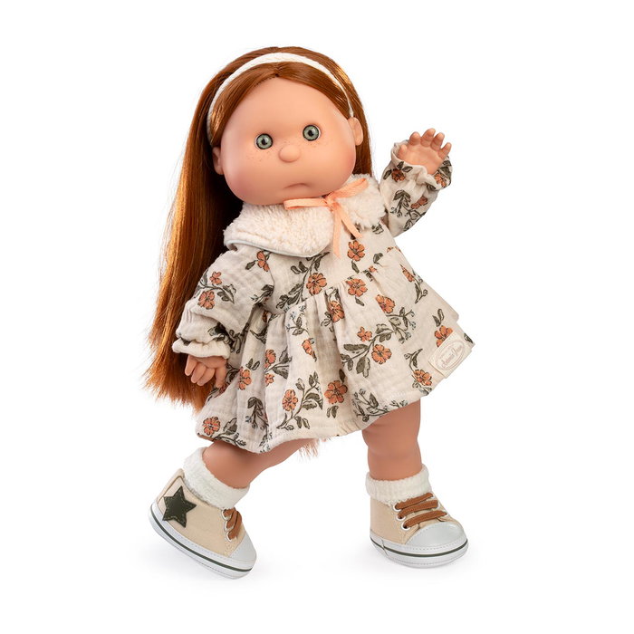 Antonio Juan - Muñeca Iris Melena Pelirroja, Poupée de mode bohème 38 cm aux cheveux roux, avec robe fleurie - 23315