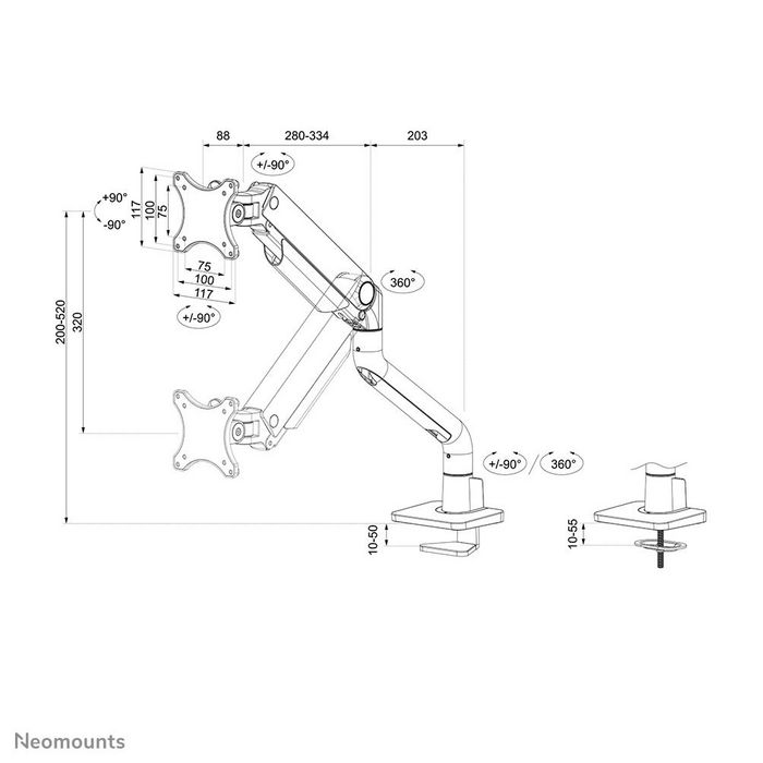 Neomounts DS70S-950WH1 - Support de bureau articulé VESA pour écran 17 à 49 pouces - Réglable en hauteur, inclinaison, rotation - Charge max 18 kg - Blanc