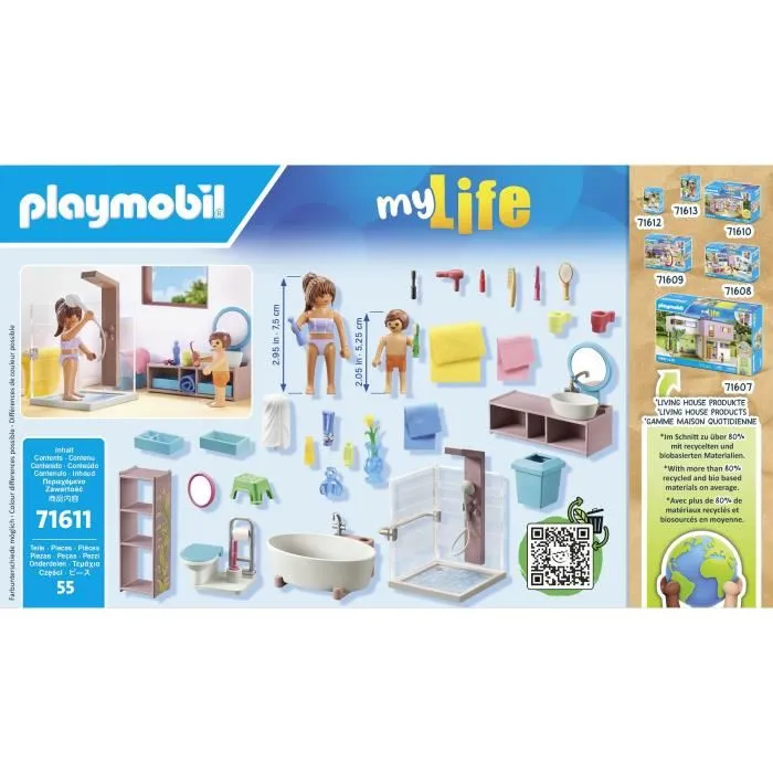 Playmobil 71611 - Salle de bains avec douche et baignoire, Gamme My Life, Maison d'architecte, 55 pièces, Jouet pour enfants dès 4 ans