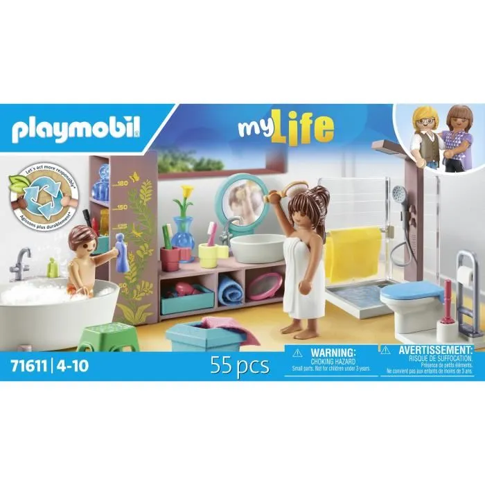 Playmobil 71611 - Salle de bains avec douche et baignoire, Gamme My Life, Maison d'architecte, 55 pièces, Jouet pour enfants dès 4 ans