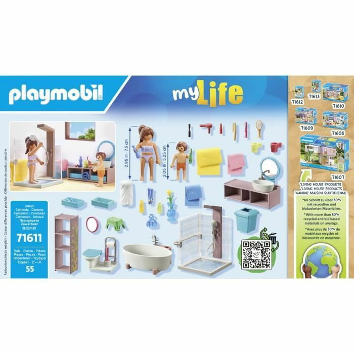 Playmobil Salle de bains avec douche et baignoire 71611