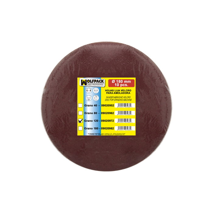 WOLFPACK LINEA PROFESIONAL Lot de 10 disques de papier abrasif velcro 180 mm Grain 120