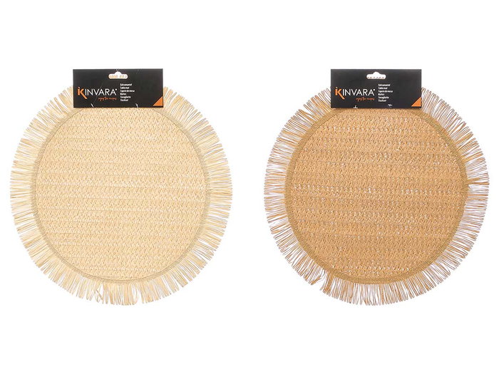 KINVARA Set de table rond en papier tressé Beige et Marron (Lot de 24)​