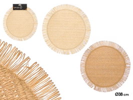 KINVARA Set de table rond en papier tressé Beige et Marron (Lot de 24)​