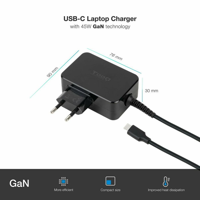 Chargeur d'ordinateur portable TooQ TQLC-USBCGAN45PD 45 W Chargeur d'ordinateur portable TooQ TQLC-USBCGAN45PD 45 W