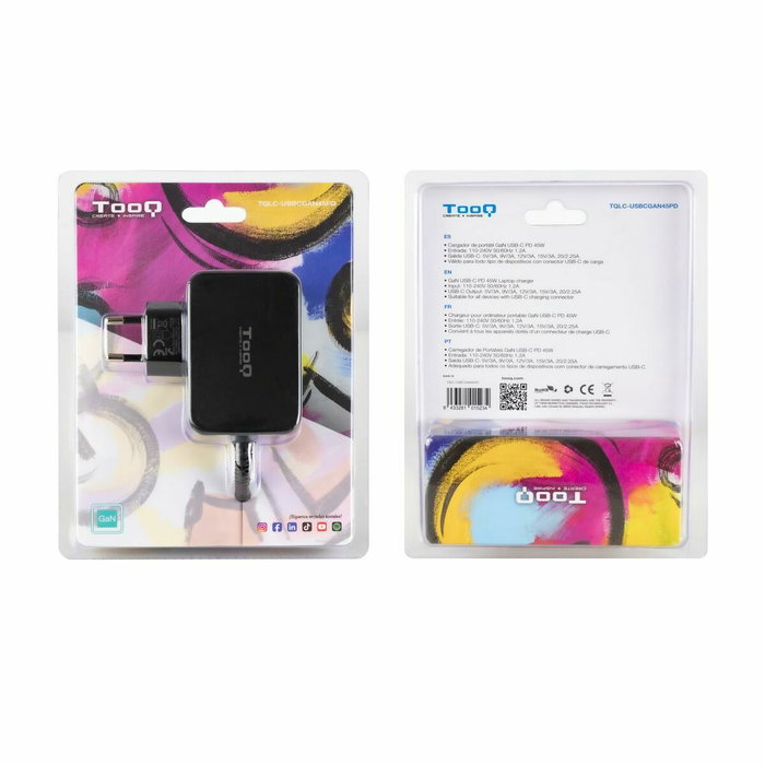 Chargeur d'ordinateur portable TooQ TQLC-USBCGAN45PD 45 W Chargeur d'ordinateur portable TooQ TQLC-USBCGAN45PD 45 W