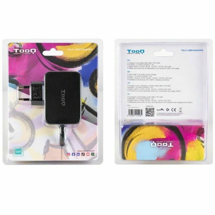 Chargeur d'ordinateur portable TooQ TQLC-USBCGAN45PD 45 W Chargeur d'ordinateur portable TooQ TQLC-USBCGAN45PD 45 W