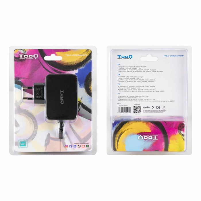 Chargeur d'ordinateur portable TooQ TQLC-USBCGAN45PD 45 W Chargeur d'ordinateur portable TooQ TQLC-USBCGAN45PD 45 W
