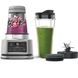 Ninja CB100EU Blender 2-en-1 1100 W, 4 Programmes Auto-iQ, Bol Power Nutri 400 ml, Tasse à Emporter 700 ml, Argent