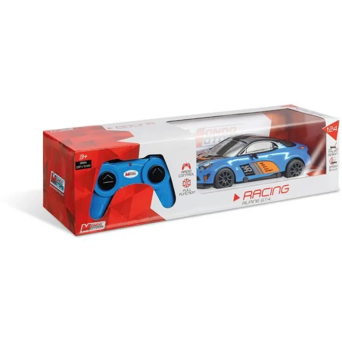 Mondo Motors Voiture Télécommandée Alpine A110 GT4 Échelle 1:24 - Modèle Radiocommandé Toutes Directions 27/40 MHz 8 km/h Carrosserie Lexan Bleu