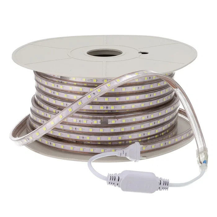 HO Tira de 60 LEDs/M 500W 42.000Lm SMD5050 220VAC IP65 - Rouleau de Bande LED 50m Haute Luminosité Imperméable pour Éclairage Intérieur et Extérieur