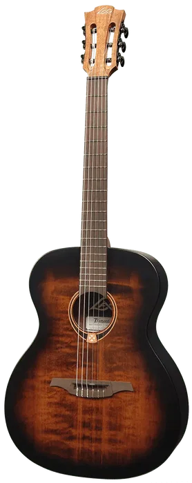 LAG Guitare Acoustique Nylon Auditorium Noir & Brun - Table Épicéa Massif, Finition Satinée
