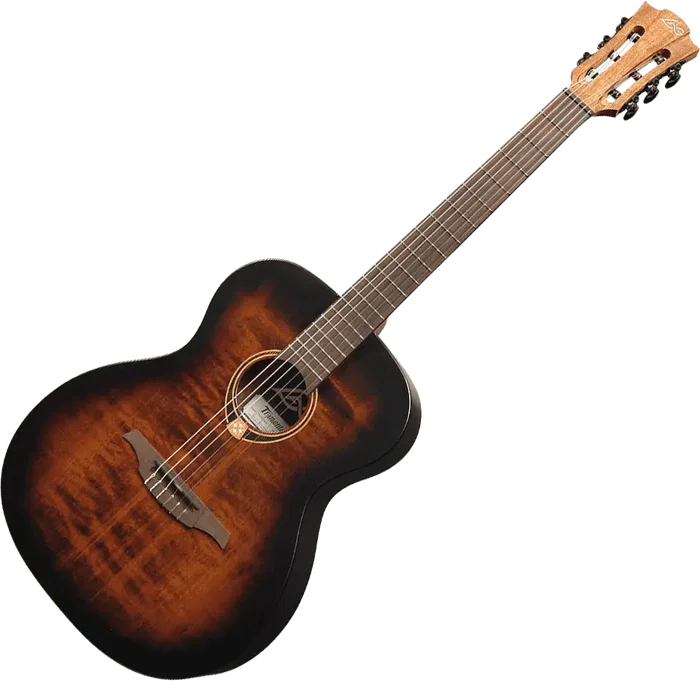 LAG Guitare Acoustique Nylon Auditorium Noir & Brun - Table Épicéa Massif, Finition Satinée