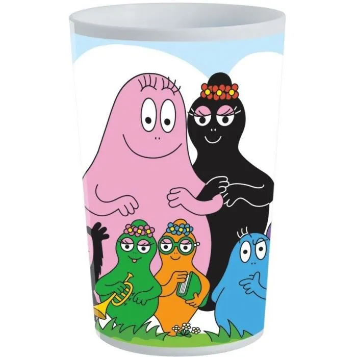 Fun House - Lot de vaisselle Barbapapa (Réf. BARBAPAPA) - 6 pièces : Assiettes 22 cm & 16 cm, couverts, verre, gourde et boîte goûter - Adapté lave-vaisselle et micro-ondes
