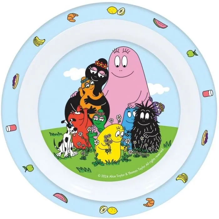 Fun House - Lot de vaisselle Barbapapa (Réf. BARBAPAPA) - 6 pièces : Assiettes 22 cm & 16 cm, couverts, verre, gourde et boîte goûter - Adapté lave-vaisselle et micro-ondes