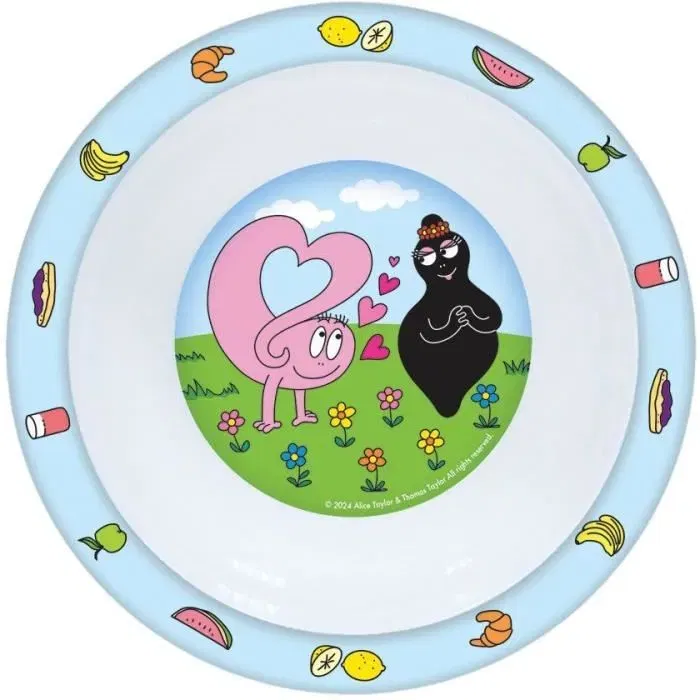 Fun House - Lot de vaisselle Barbapapa (Réf. BARBAPAPA) - 6 pièces : Assiettes 22 cm & 16 cm, couverts, verre, gourde et boîte goûter - Adapté lave-vaisselle et micro-ondes