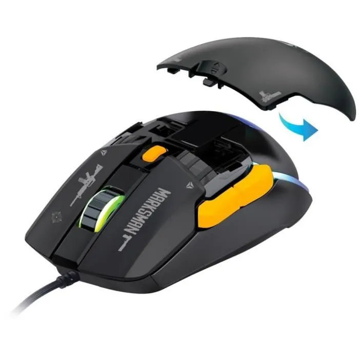 Yenkee YMS 3600BK Souris de Jeu Filaire Modulaire, Capteur Pixart 3327 12400 DPI, RGB, 6 Boutons Programmables, Design Anti-Transpiration