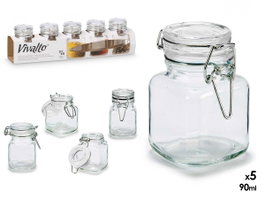 Vivalto Set de 5 Pots avec Fermeture Hermétique 90 ml Verre Transparent 30.5x8.2x6.5 cm (Set de 12)