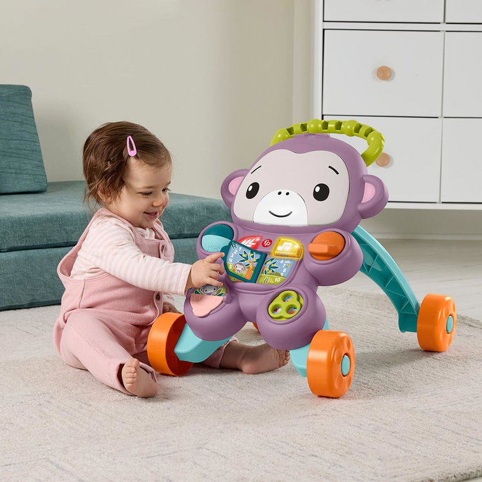 Fisher-Price - Andador Musical et d'Activités Parlant Ríe y Aprende avec Mono - Jouet Évolutif pour Bébé +12 Mois avec Lumières, Sons et Chansons
