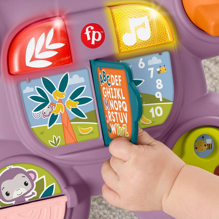 Fisher-Price - Andador Musical et d'Activités Parlant Ríe y Aprende avec Mono - Jouet Évolutif pour Bébé +12 Mois avec Lumières, Sons et Chansons