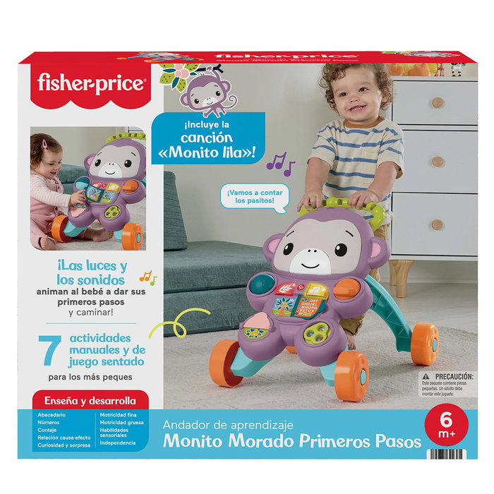 Fisher-Price - Andador Musical et d'Activités Parlant Ríe y Aprende avec Mono - Jouet Évolutif pour Bébé +12 Mois avec Lumières, Sons et Chansons