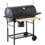 Cookingbox Barbecue à charbon MIKE - Noir - Grande surface de cuisson 71x35 cm - Grille acier chromé - Dimensions 115x66x106 cm - Tablettes en bois FSC