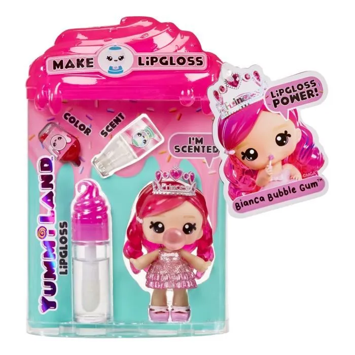 Yummiland - Poupée Bianca 10 cm avec Kit de Création de Gloss Pailleté Parfumé Chewing Gum - Idéal Dès 4 Ans