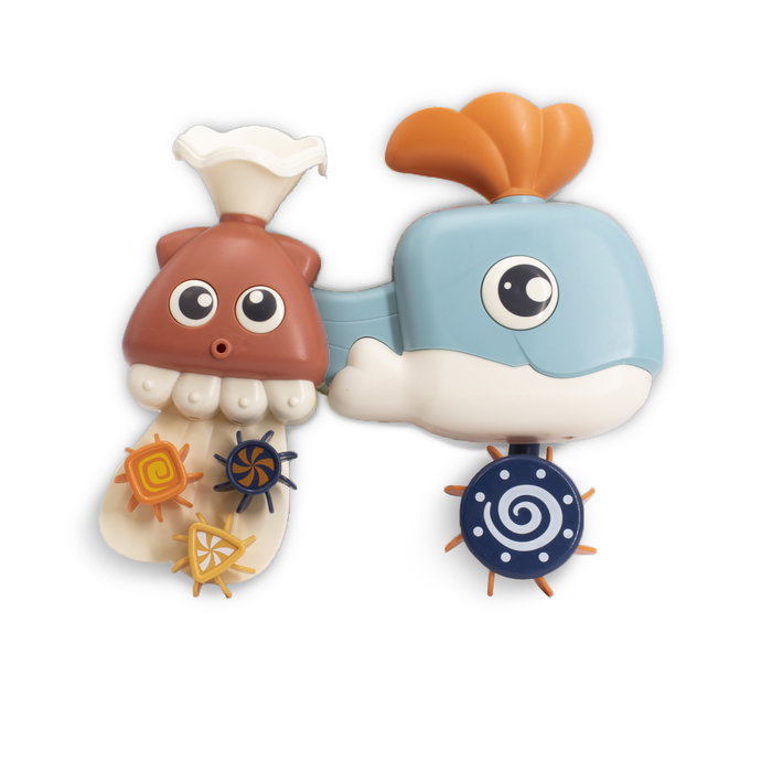 TACHAN Circuit mural avec forme de baleine - Jeu d'eau à ventouses avec rampes, fontaines, animaux et accessoires - À partir de 1 an