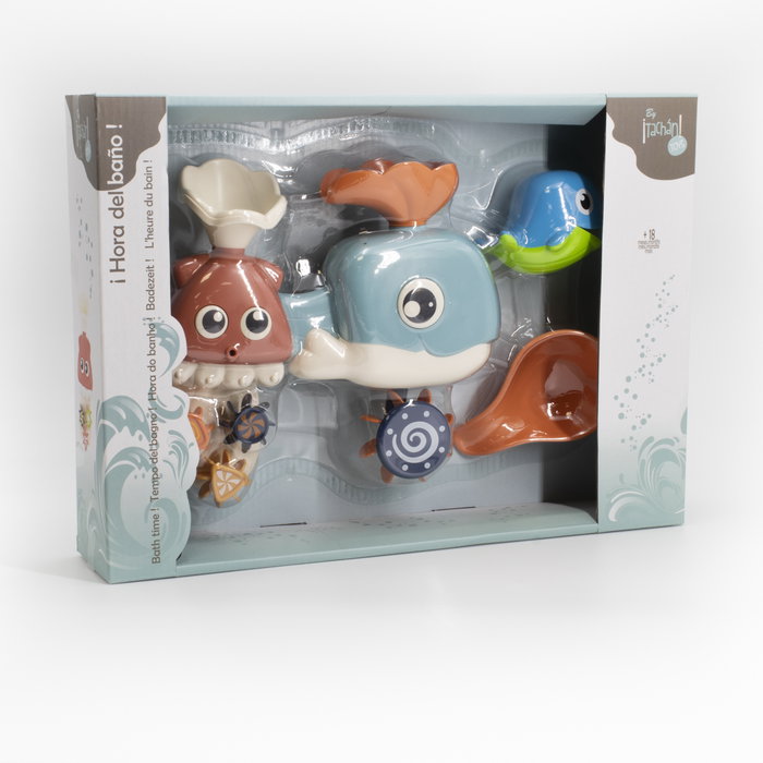 TACHAN Circuit mural avec forme de baleine - Jeu d'eau à ventouses avec rampes, fontaines, animaux et accessoires - À partir de 1 an