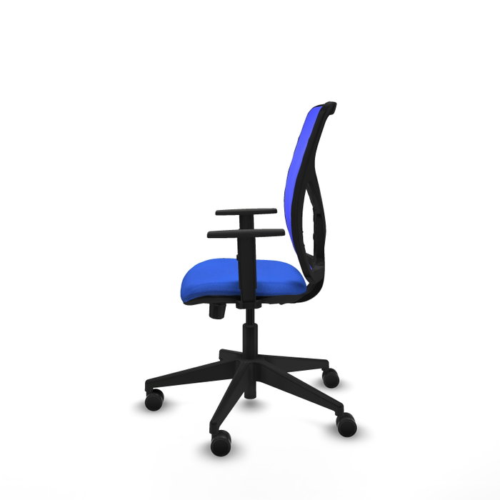 PIQUERAS Y CRESPO Chaise Motilla Synchrone/Traslack Bleu, Base pyramidale noire, Accoudoir 1D