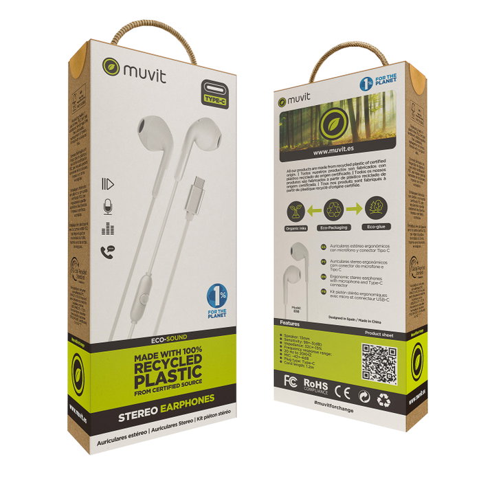 Muvit E58 Casque Stéréo Filaire USB Type C avec Micro Écologique Matériaux Recyclés Muvit E58 Casque Stéréo Filaire USB Type C avec Micro Écologique Matériaux Recyclés