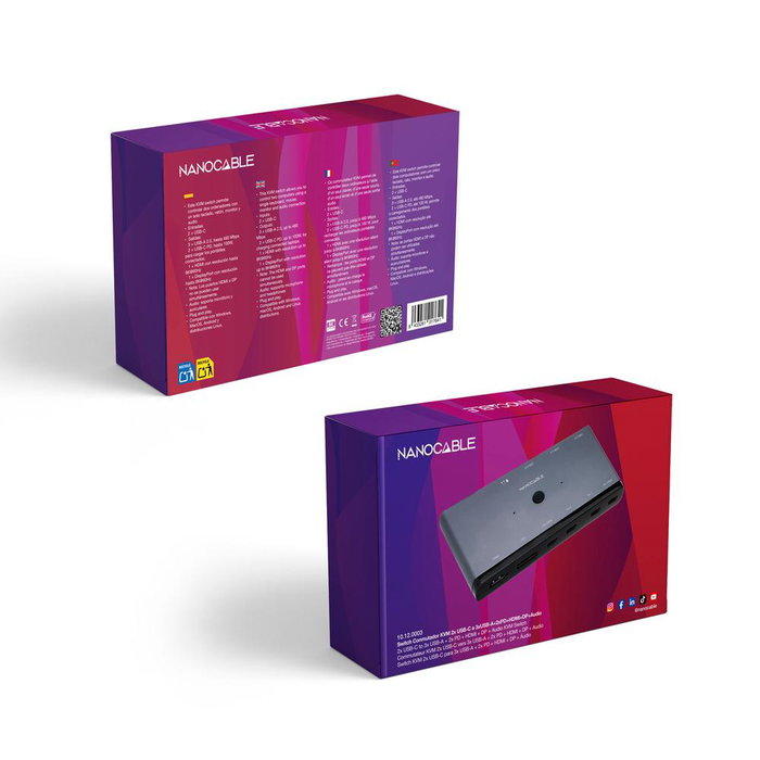 Nanocable Switch KVM 2xUSB-C à 3xUSB-A + 2xUSB-C PD + HDMI + DisplayPort + Audio Gris Nanocable Switch KVM 2xUSB-C à 3xUSB-A + 2xUSB-C PD + HDMI + DisplayPort + Audio Gris