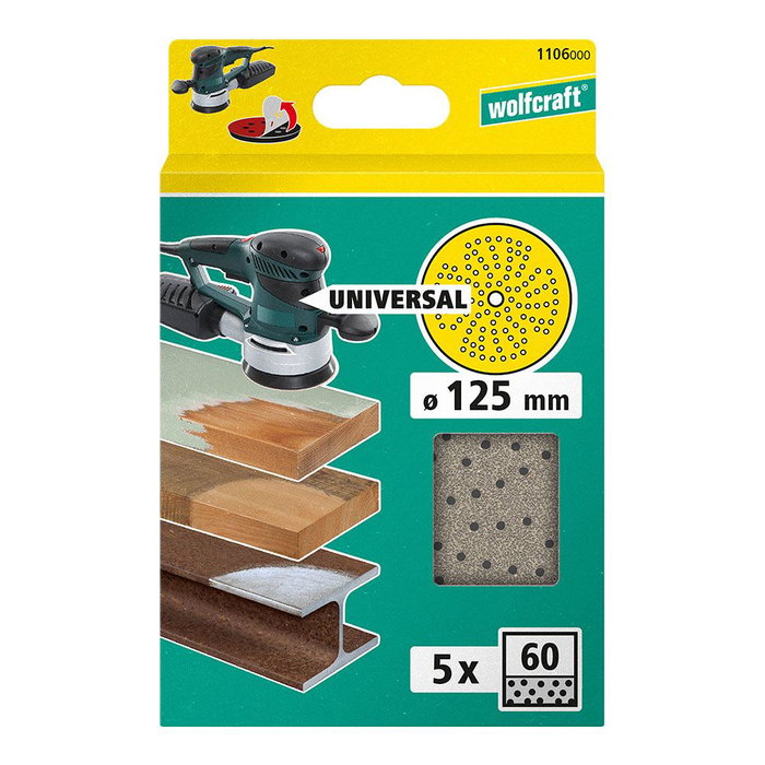 Disque de ponçage multi-trous pour ponceuse excentrique Wolfcraft 1106000 Ø 125 mm 60 g 5 Unités Disque de ponçage multi-trous pour ponceuse excentrique Wolfcraft 1106000 Ø 125 mm 60 g 5 Unités