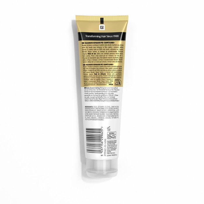 John Frieda Blonde+ Système de Réparation - Soin Pré-Shampooing Réparateur Bond Building Plex - Pour Cheveux Blonds Décolorés - 150 ml