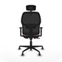 Chaise Alfera Synchro 4 positions tissu Rose Maille Noir Base en nylon noir Accoudoir 1D Appui-tête 2D Roulettes 65mm pour moquette
