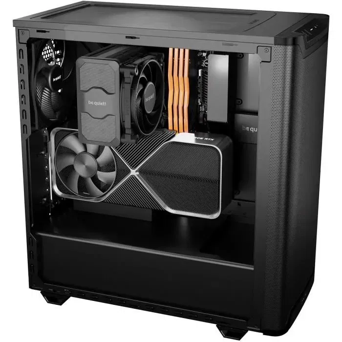 be quiet! Pure Base 501 Airflow Window - Boîtier PC ATX Moyen Tour Noir - Verre Trempé - 2 Ventilateurs PWM - USB 3.2 Type-C - Compatible Watercooling