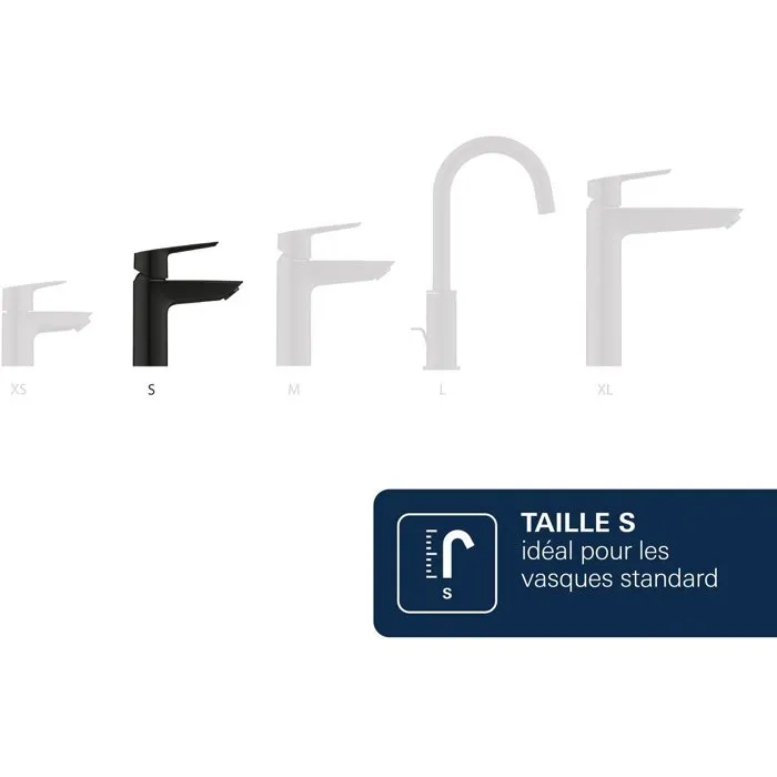 GROHE DICE Mitigeur de lavabo Taille S Noir mat avec levier Clic-clac, technologie SilkMove, limiteur de débit et de température, 5 l/min à 3 bars